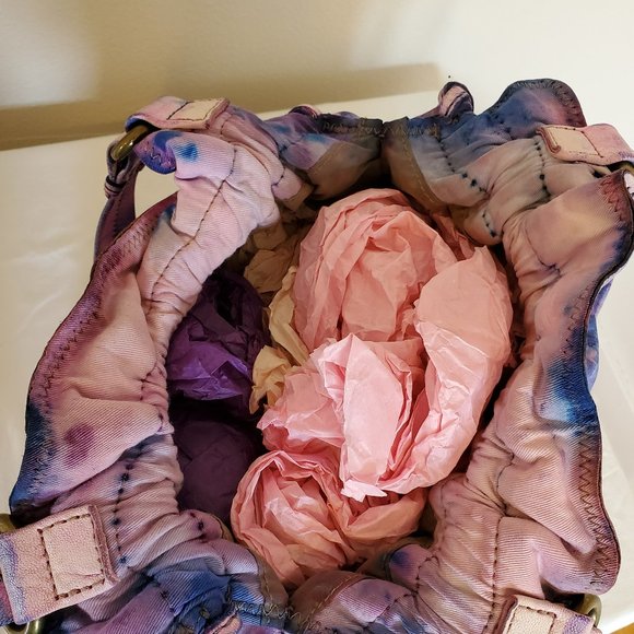 Leather tie dyed Lucky Brand Boho bucket Purse Hobo Bag pink purple blue painted - Picture 6 of 6